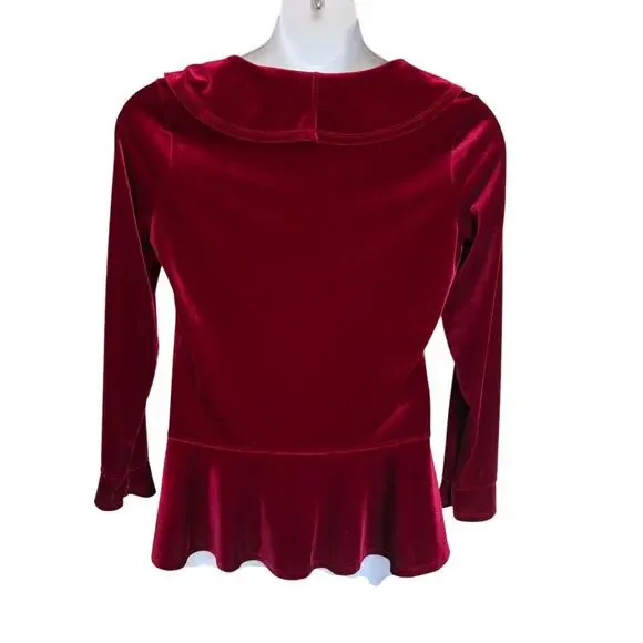 Midnight Velvet Merlot Ruffled Velour Jacket w Peplum Whimsigoth Poetcore size L - Picture 7 of 10